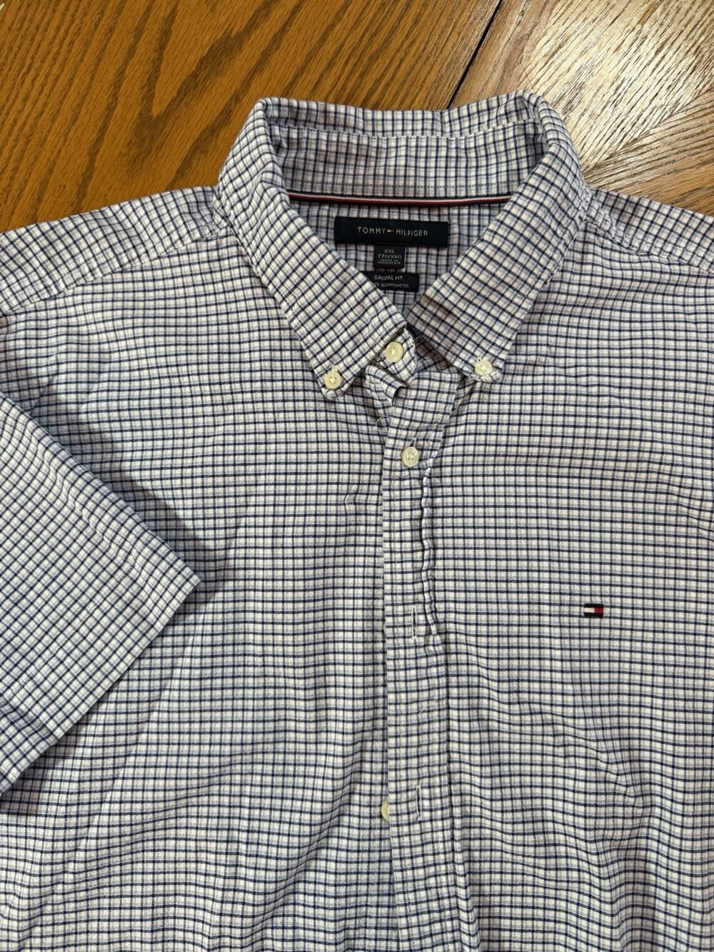 Tommy Hilfiger Men's XXL Casual Fit Short Sleeve Plaid Button Down